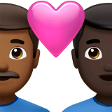 👨🏾‍❤️‍👨🏿 Couple with Heart: Man, Man, Medium-Dark Skin Tone, Dark Skin Tone, Emoji by Apple