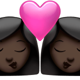 👩🏿‍❤️‍💋‍👩🏿 Kiss: Woman, Woman, Dark Skin Tone, Emoji by Apple