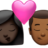 👩🏿‍❤️‍💋‍👨🏾 Kiss: Woman, Man, Dark Skin Tone, Medium-Dark Skin Tone, Emoji by Apple