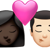 👩🏿‍❤️‍💋‍👨🏻 Kiss: Woman, Man, Dark Skin Tone, Light Skin Tone, Emoji by Apple