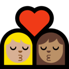 👩🏼‍❤️‍💋‍👩🏽 Kiss: Woman, Woman, Medium-Light Skin Tone, Medium Skin Tone, Emoji by Microsoft