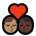 👨🏽‍❤️‍💋‍👨🏿 Kiss: Man, Man, Medium Skin Tone, Dark Skin Tone, Emoji by Microsoft