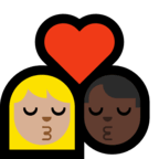 👩🏼‍❤️‍💋‍👨🏿 Kiss: Woman, Man, Medium-Light Skin Tone, Dark Skin Tone, Emoji by Microsoft