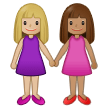 👩🏼‍🤝‍👩🏽 Women Holding Hands: Medium-Light Skin Tone, Medium Skin Tone, Emoji by Samsung