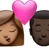 👩🏽‍❤️‍💋‍👨🏿 Kiss: Woman, Man, Medium Skin Tone, Dark Skin Tone, Emoji by Apple