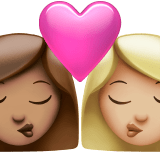 👩🏽‍❤️‍💋‍👩🏼 Kiss: Woman, Woman, Medium Skin Tone, Medium-Light Skin Tone, Emoji by Apple