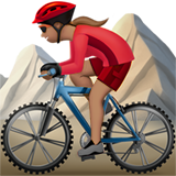 🚵🏽‍♀️ Woman Mountain Biking: Medium Skin Tone, Emoji by Apple