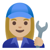 👩🏼‍🔧 Woman Mechanic: Medium-Light Skin Tone, Emoji by Google
