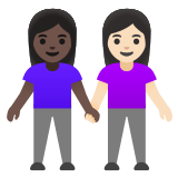 👩🏿‍🤝‍👩🏻 Women Holding Hands: Dark Skin Tone, Light Skin Tone, Emoji by Google