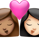 👩🏽‍❤️‍💋‍👩🏻 Kiss: Woman, Woman, Medium Skin Tone, Light Skin Tone, Emoji by Apple