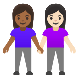👩🏾‍🤝‍👩🏻 Women Holding Hands: Medium-Dark Skin Tone, Light Skin Tone, Emoji by Google