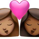 👩🏽‍❤️‍💋‍👩🏾 Kiss: Woman, Woman, Medium Skin Tone, Medium-Dark Skin Tone, Emoji by Apple
