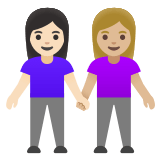 👩🏻‍🤝‍👩🏼 Händchen Haltende Frauen: Helle Hautfarbe, Mittelhelle Hautfarbe Emoji von Google