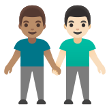 👨🏽‍🤝‍👨🏻 Händchen Haltende Männer: Mittlere Hautfarbe, Helle Hautfarbe Emoji von Google