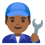 👨🏾‍🔧 Man Mechanic: Medium-Dark Skin Tone, Emoji by Google