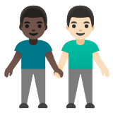 👨🏿‍🤝‍👨🏻 Händchen Haltende Männer: Dunkle Hautfarbe, Helle Hautfarbe Emoji von Google