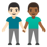👨🏻‍🤝‍👨🏾 Händchen Haltende Männer: Helle Hautfarbe, Mitteldunkle Hautfarbe Emoji von Google