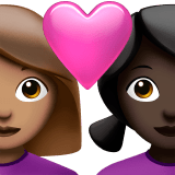 👩🏽‍❤️‍👩🏿 Couple with Heart: Woman, Woman, Medium Skin Tone, Dark Skin Tone, Emoji by Apple