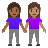 👩🏾‍🤝‍👩🏽 Women Holding Hands: Medium-Dark Skin Tone, Medium Skin Tone, Emoji by Google