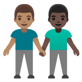 👨🏽‍🤝‍👨🏿 Men Holding Hands: Medium Skin Tone, Dark Skin Tone, Emoji by Google