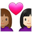 👩🏽‍❤️‍👩🏻 Couple with Heart: Woman, Woman, Medium Skin Tone, Light Skin Tone, Emoji by Samsung