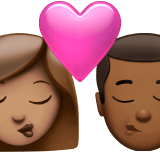 👩🏽‍❤️‍💋‍👨🏾 Kiss: Woman, Man, Medium Skin Tone, Medium-Dark Skin Tone, Emoji by Apple