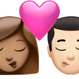 👩🏽‍❤️‍💋‍👨🏻 Kiss: Woman, Man, Medium Skin Tone, Light Skin Tone, Emoji by Apple