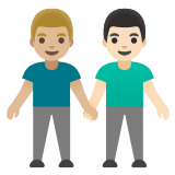 👨🏼‍🤝‍👨🏻 Men Holding Hands: Medium-Light Skin Tone, Light Skin Tone, Emoji by Google