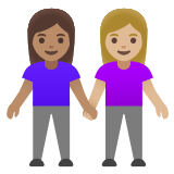 👩🏽‍🤝‍👩🏼 Women Holding Hands: Medium Skin Tone, Medium-Light Skin Tone, Emoji by Google