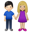 👩🏼‍🤝‍👨🏻 Woman and Man Holding Hands: Medium-Light Skin Tone, Light Skin Tone, Emoji by Samsung