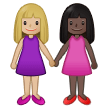 👩🏼‍🤝‍👩🏿 Women Holding Hands: Medium-Light Skin Tone, Dark Skin Tone, Emoji by Samsung