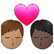 👨🏽‍❤️‍💋‍👨🏿 Kiss: Man, Man, Medium Skin Tone, Dark Skin Tone, Emoji by Samsung
