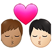 👨🏽‍❤️‍💋‍👨🏻 Kiss: Man, Man, Medium Skin Tone, Light Skin Tone, Emoji by Samsung