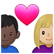 👩🏼‍❤️‍👨🏿 Couple with Heart: Woman, Man, Medium-Light Skin Tone, Dark Skin Tone, Emoji by Samsung