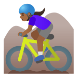 🚵🏾‍♀️ Woman Mountain Biking: Medium-Dark Skin Tone, Emoji by Google