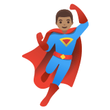 🦸🏽‍♂️ Man Superhero: Medium Skin Tone, Emoji by Google