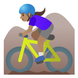 🚵🏽‍♀️ Woman Mountain Biking: Medium Skin Tone, Emoji by Google