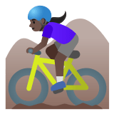 🚵🏿‍♀️ Woman Mountain Biking: Dark Skin Tone, Emoji by Google