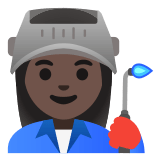 👩🏿‍🏭 Fabrikarbeiterin: Dunkle Hautfarbe Emoji von Google