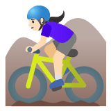 🚵🏻‍♀️ Woman Mountain Biking: Light Skin Tone, Emoji by Google