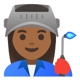 👩🏾‍🏭 Fabrikarbeiterin: Mitteldunkle Hautfarbe Emoji von Google