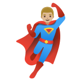 🦸🏼‍♂️ Super-Héros Homme : Peau Moyennement Claire Emoji par Google