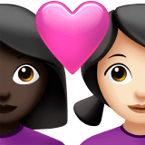 👩🏿‍❤️‍👩🏻 Couple with Heart: Woman, Woman, Dark Skin Tone, Light Skin Tone, Emoji by Apple