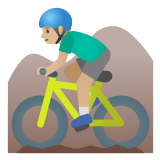 🚵🏼‍♂️ Мужчина на Горном Велосипеде: Светлый Тон Кожи, смайлик от Google