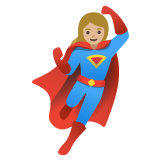 🦸🏼‍♀️ Woman Superhero: Medium-Light Skin Tone, Emoji by Google