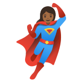🦸🏾‍♀️ Woman Superhero: Medium-Dark Skin Tone, Emoji by Google