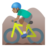 🚵🏽‍♂️ Man Mountain Biking: Medium Skin Tone, Emoji by Google