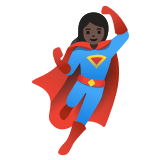 🦸🏿‍♀️ Woman Superhero: Dark Skin Tone, Emoji by Google