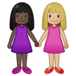 👩🏿‍🤝‍👩🏼 Women Holding Hands: Dark Skin Tone, Medium-Light Skin Tone, Emoji by Samsung