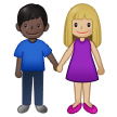👩🏼‍🤝‍👨🏿 Woman and Man Holding Hands: Medium-Light Skin Tone, Dark Skin Tone, Emoji by Samsung